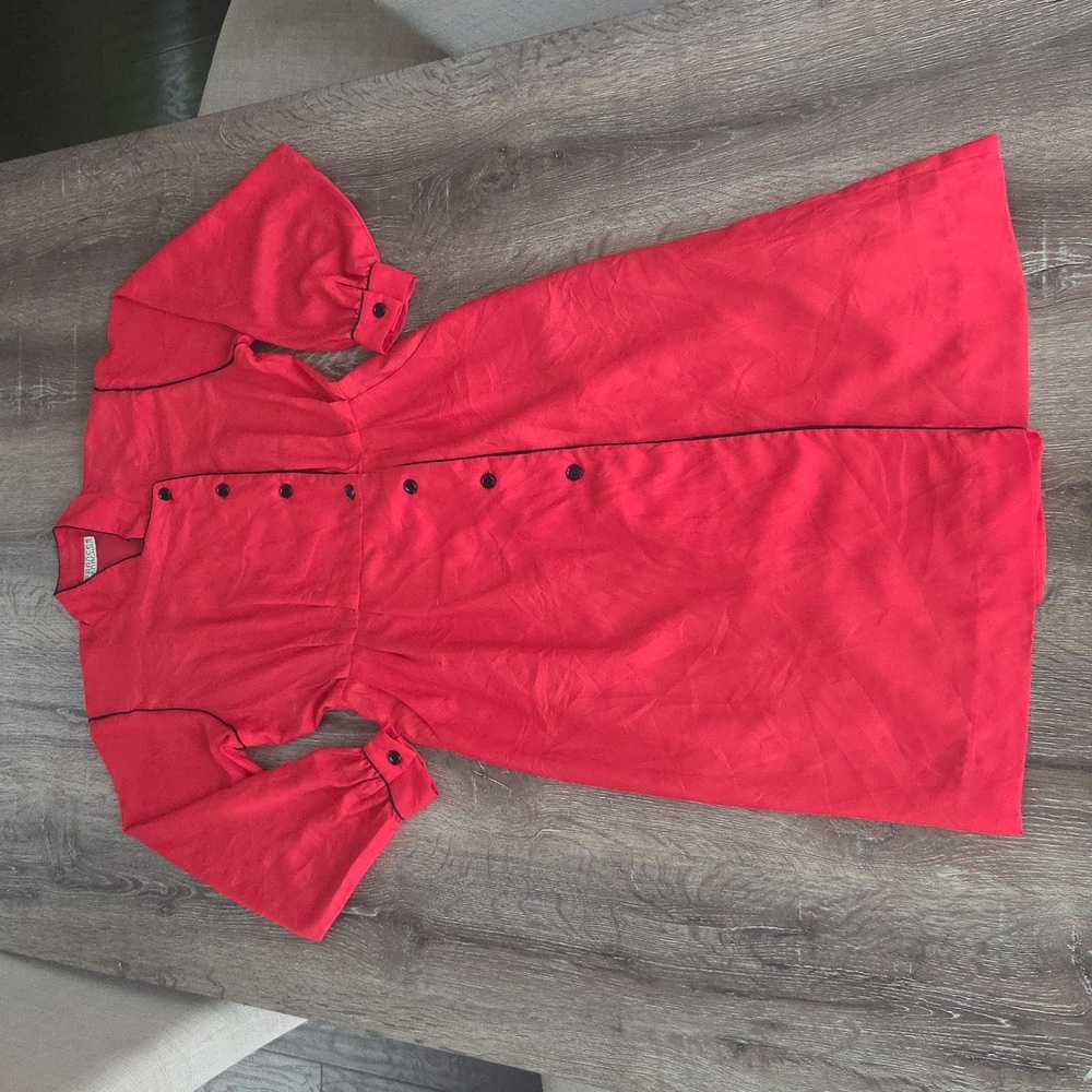 Vintage Frances Henaghan Long Sleeve Button Down Wrap Dress Retro Red Small - Picture 5 of 11